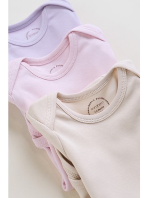 Bondberro 3'lü Set %100 Pamuk Kız Çocuk Zarf Yaka Zıbın Düz Tema ile Rahat Kullanım