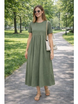 Moda Rahat Kalıp Penye Elbise Kısa Kollu 130 cm Uzun Günlük Basic Kadın Elbise