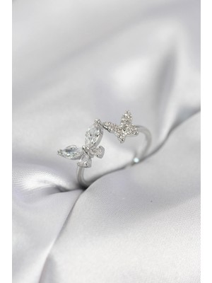 Clariss Üreticiniz Kelebek Model Zirkon Taşlı Gümüş Renk Kadın Yüzük 481348