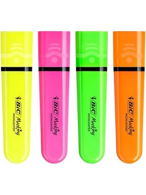 Marking Flat Higlighter Fosforlu Kalem 4'lü Blister, 4 Renk (Sarı, Turuncu, Pembe, Yeşil), Su Bazlı, Hızlı Kuruyan Mürekkep