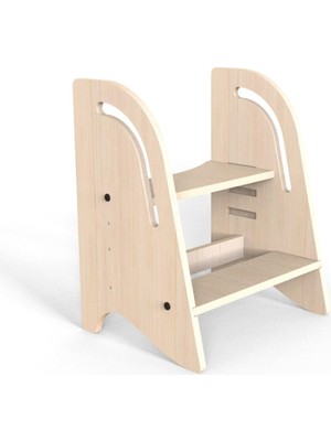 Mamatoyz Stepın 2'si 1 Arada Ahşap Basamak ve Tabure Naturel, Montessori Basamak, Doğal Ahşap, Hafif, 80 kg Taşıma Kapasitesi, Banyo Taburesi