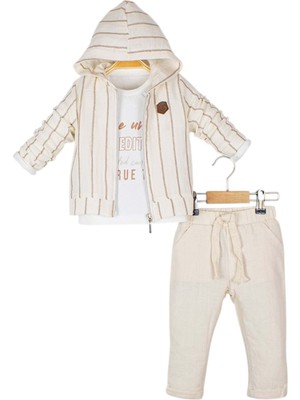 Gültekin Bebe Nono Ince Çizgili Kapşonlu 3 Lü Takım 1-4 Yaş - 447032471 - Krem