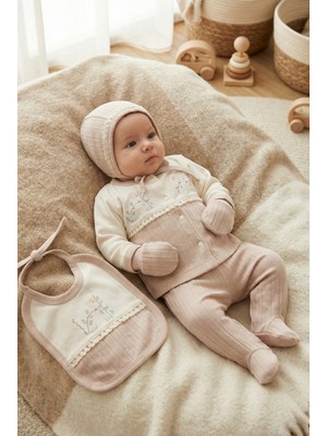 Zeynuko Kız Bebek %100 Pamuk Dalda Kuş 5'li Yeidoğan Hastane Çıkışı Zıbın Seti