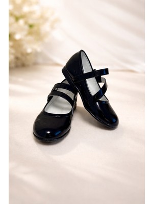 Akinco Siyah Rugan Çift Kemer Cırt Cırtlı Çocuk Babeti