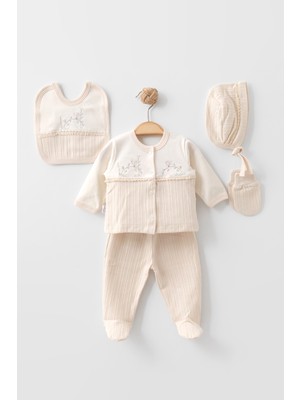 Zeynuko Kız Bebek %100 Pamuk Dalda Kuş 5'li Yeidoğan Hastane Çıkışı Zıbın Seti