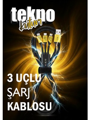 teknokutum Apple Samsung Xiaomi iPhone USB Type-C Lightning 3in1 240 Watt Kırılmaz Uç Hızlı Şarj Data Kablosu