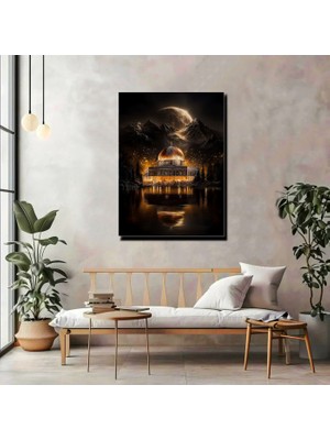 Artprinta Altın Kubbe Gece Manzaralı Kanvas Tablo – Işıltılı Mimari & Ay Işığı Duvar Dekoru