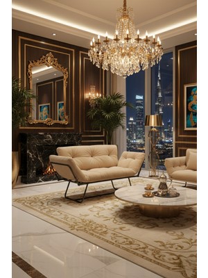 AVYNA Magnus Katlanır Yataklı Ikili Kanepe – Mekanizmalı Çekyat Koltuk, Ergonomik ve Şık Tasarım - Krem