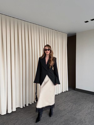 Laluvia Siyah Kruvaze Tek Düğmeli Ceket - 7011