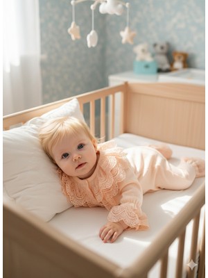 Miniday Baby Kız Bebek Mevlütlük Tulum Dantelli Şapkalı  %100 Pamuklu Hastane Çıkışı