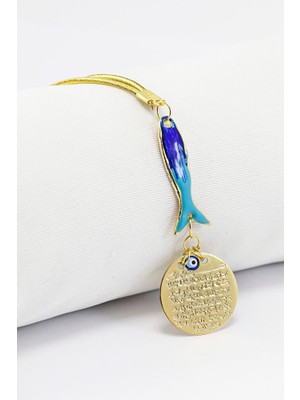 Biuti Mineli Balık Aksesuarlı Metal Ayetel Kürsi Araba Dikiz Ayna Süsü, Yeni Araba Hediyesi