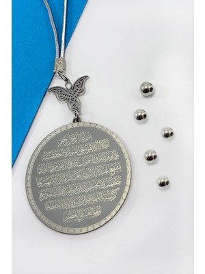 Biuti Komple Paslanmaz Çelik Melekli Ayetel Kürsi Nazar Ayeti Oto Ayna Süsü (4,5cm Plaka)