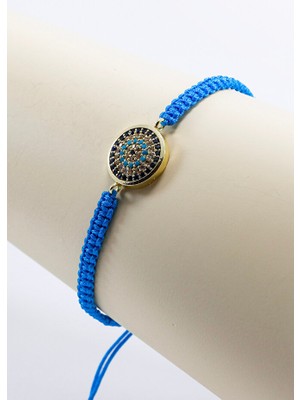 Biuti Koyu Turkuaz Renkli Asansörlü Gold Zirkon Taşlı Nazar Bileklik, Hediyelik Bileklik