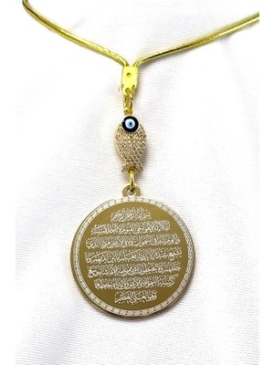 Biuti Parlak Taşlı Balık Gold Çelik Çift Taraflı Ayetel Kürsi, Felak Nas Ihlas Araba Dikiz Ayna Süsü