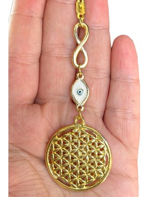 Biuti Nazar Boncuğu Sonsuzluk Detaylı Metal Gold Yaşam Çiçeği Araba Dikiz Ayna Süsü, Yeni Araba Hediyesi