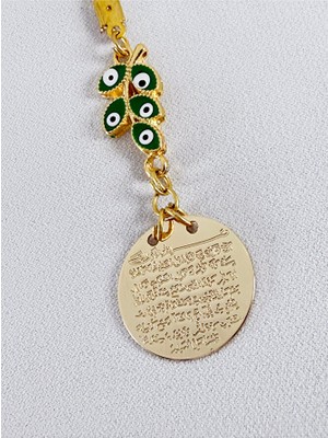 Biuti Metal Ayetel Kürsi Yeşil Salkım Nazar Boncuğu Araba Dikiz Ayna Süsü, Yeni Araba Hediyesi