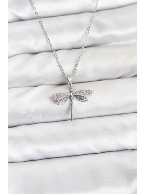 Prativas 316L Çelik Zincir Gümüş Renk Yusufçuk Model Zirkon Taşlı Kadın Kolye - PRT3500EB10196