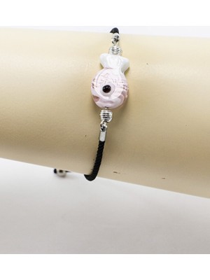 Biuti El Yapımı Cam Pembe Renkli Balık Ayarlanabilir Asansörlü Bileklik, Hediyelik Bileklik