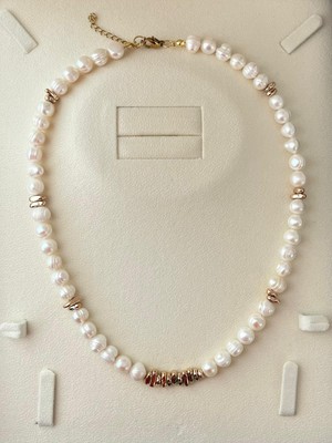 Eyla Collection Özel Tasarım Gold Hematit ve Barok Inci Kolye