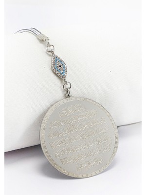 Biuti Zirkon Taşlı Nazar Ayetel Kürsi Nazar Ayeti Paslanmaz Çelik Araba Dikiz Ayna Süsü(4,5cm)