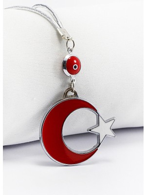 Biuti Çerçeveli Nazar Boncuklu Ay Yıldız Araba Dikiz Ayna Süsü, Yeni Araba Hediyesi