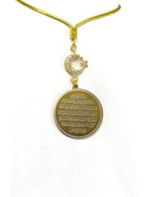 Biuti Gold Parlak Taşlı Ay Yıldızlı Çelik Çift Taraflı Ayetel Kürsi/felak Nas Ihlas Araba Dikiz Ayna Süsü