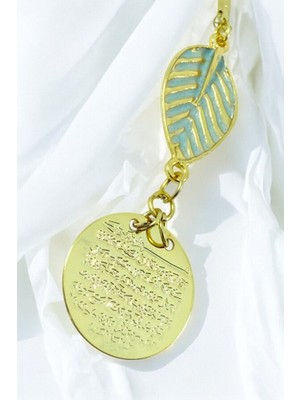 Biuti Pastel Mint Yeşili Yapral Metal Ayetel Kürsi Araba Dikiz Ayna Süsü, Gold Renkli