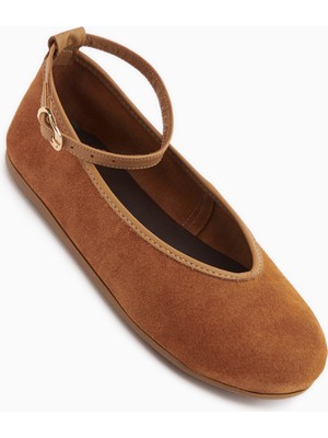 Limoya Jenin Hakiki Deri Camel Süet Kemerli Kadın Babet