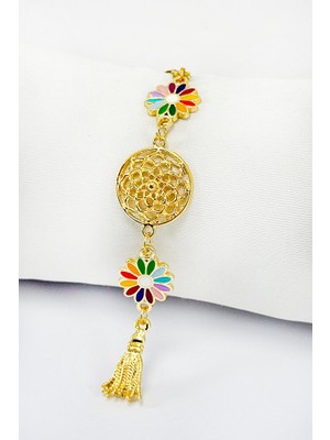 Biuti Renkli Papatyalı Salkım Lotus Çiçekli Araba Dikiz Ayna Süsü, Gold Renkli Hediyelik Süsü