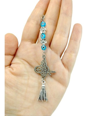 Biuti Osmanlı Tuğra Küçük Nazar Boncuklu Metal Araba Dikiz Ayna Süsü, Yeni Araba Hediyesi