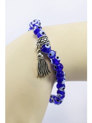 Biuti 33 Adet Lacivert Nazar Boncuğu Tesbih Bileklik, Hediyelik El Yapımı Cam Nazar Boncuklu Bileklik