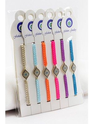 Biuti Bej, Açık-Koyu Turkuaz, Turuncu, Pembe, Mor Renkli Asansörlü 6'lı Set Gold Zirkon Taşlı Bileklik