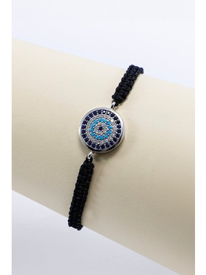 Biuti Siyah Renkli Asansörlü Gümüş Zirkon Taşlı Nazar Bileklik, Hediyelik Bileklik