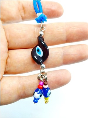 Ennea Art Nazar Boncuğu Burgu Siyah Araba Dikiz Ayna Süsü El Yapımı Cam Hediyelik Aksesuar