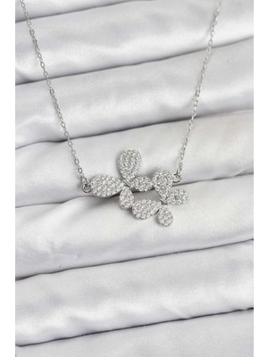 Prativas 316L Çelik Zincir Gümüş Renk Zirkon Taşlı Kelebek Model Kadın Kolye – PRT3500EB09760