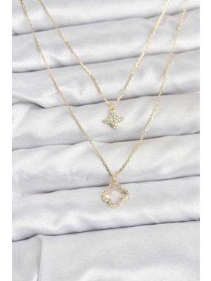 Prativas Pirinç Gold Renk Yonca Model 2li Kadın Kolye – PRT3500EB09791