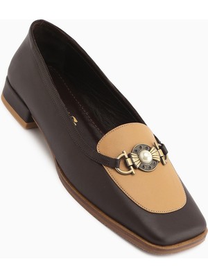 Limoya Sanie Hakiki Deri Kahve Tokalı Kadın Babet