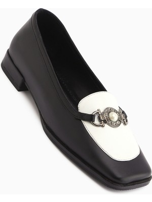 Limoya Sanie Hakiki Deri Siyah Tokalı Kadın Babet