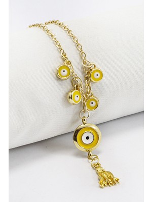 Biuti Sarı Salkım Nazar Boncuklu Bijuteri Kolye, Hediyelik Kolye