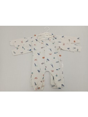 Nayinom Unisex Bebek Safari Temalı %100 Pamuklu Manşetli Çıtçıtlı 3 Lü Tulum 0-3-6 Ay
