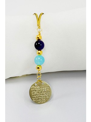 Biuti Renkli Boncuklu Metal Ayetel Kürsi Dualı Araba Dikiz Ayna Süsü, Yeni Araba Hediyesi