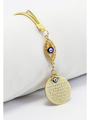 Biuti Zirkon Taşlı Gözlü Metal Ayetel Kürsi Dualı Dikiz Ayna Süsü, Yeni Araba Hediyesi