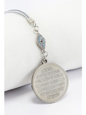 Biuti Zirkon Taşlı Nazar Gümüş Renkli Ayetel Kürsi Nazar Ayeti Paslanmaz Çelik Araba Dikiz Ayna Süsü