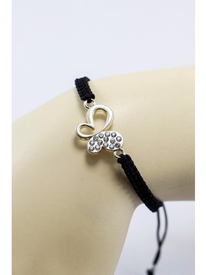 Biuti Metal Gümüş Renkli Taşlı Kelebek Ayarlanabilir Asansörlü Bileklik