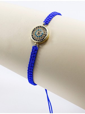 Biuti Lacivert Renkli Asansörlü Gold Zirkon Taşlı Nazar Bileklik, Hediyelik Bileklik