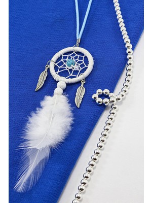 Biuti Beyaz Tüylü Düş Kapanı Salkım Yapraklı Dikiz Ayna Süsü, Yeni Araba Hediyesi