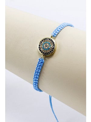 Biuti Bebe Mavisi Asansörlü Gold Zirkon Taşlı Nazar Bileklik, Hediyelik Bileklik