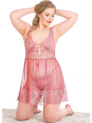 Beruflic Büyük Beden Mercan Kısa Tül Gecelik