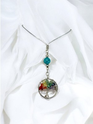 Biuti Çakra Taşlarından Tel Sarmalı Hayat Ağacı Araba Dikiz Ayna Süsü, Yeni Araba Hediyesi