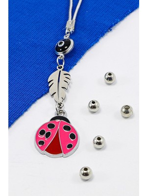 Biuti Nazar Boncuklu Paslanmaz Çelik Yaprak Pembe Uğur Böceği Araba Dikiz Ayna Süsü